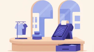 Ilustración de una terminal Point Smart de Mercado Pago sobre el mostrador de un comercio, imprimiendo un comprobante