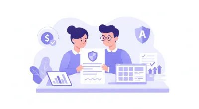 Empleador y trabajador revisando documentación de cobertura de riesgos del trabajo en una oficina