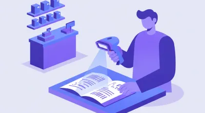 Ilustración de una persona escaneando un código de configuración impreso en el manual de un lector de código de barras
