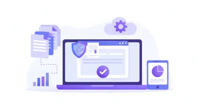 Trámite de baja del monotributo en ARCA ilustrado con iconografía flat vector en tonos violeta y azul