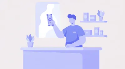 Ilustración de una persona revisando un billete de pesos argentinos a trasluz en el mostrador de un comercio