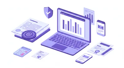 Escritorio de oficina con documentos legales, un sello notarial y una laptop mostrando gráficos de costos, representando el proceso de constitución de una empresa en Argentina