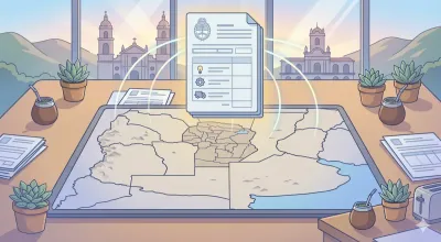Mapa de la provincia de Córdoba con el cabildo histórico al fondo y un dispositivo mostrando el portal DGR