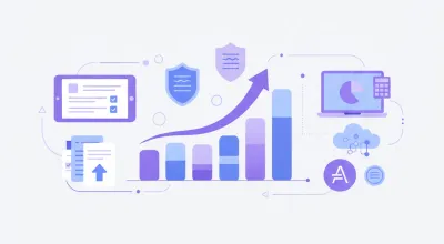 Gráfico de barras en ascenso junto a documentos y una tablet con checklist: escala salarial de empleados de comercio 2026
