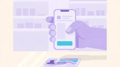 Ilustración de una persona sosteniendo un celular apuntando la cámara hacia el frente de un DNI apoyado sobre un mostrador
