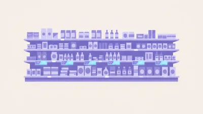 Ilustración de una góndola de supermercado con etiquetas electrónicas digitales debajo de cada producto en vez de cartelitos de papel