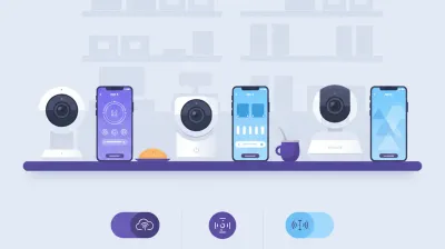 Ilustración comparando tres cámaras Wi-Fi de mostrador con las apps EZVIZ, Imou Life y Tapo abiertas en la pantalla de un celular