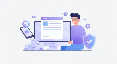 Ilustración vectorial de un emprendedor chileno completando el formulario de inicio de actividades en el portal del SII