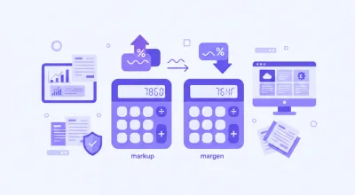 Ilustración vectorial comparando markup y margen con colores violeta y azul