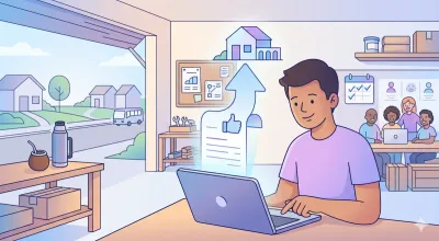 Emprendedora de barrio popular emitiendo su primera factura desde una notebook bajo el régimen del monotributo social
