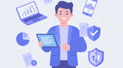 Ilustración del nuevo RUS régimen único simplificado con íconos de impuestos y facturación electrónica
