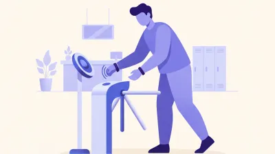 Ilustración de una persona apoyando una pulsera RFID de silicona sobre un lector junto al molinete de acceso de un gimnasio