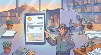 Camionero recibiendo un remito electrónico en un dispositivo móvil al cargar mercadería en un depósito