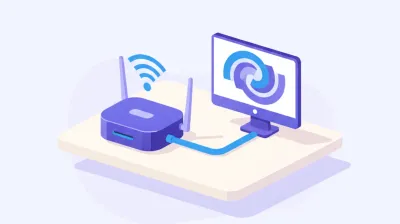 Ilustración de un router 4G con antena junto a la PC de un mostrador de comercio, mostrando la señal celular como conexión de respaldo