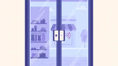 Ilustración de un sensor de apertura magnético instalado en el marco y la hoja de una puerta de local comercial
