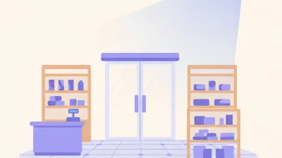Ilustración de un sensor de movimiento PIR montado en la esquina alta de un local, con el ángulo de detección apuntando hacia la puerta de entrada