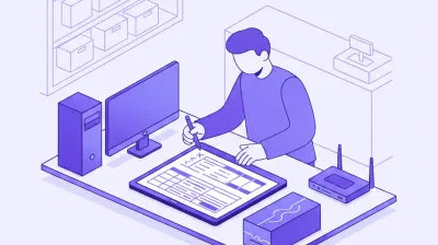 Ilustración de una persona sumando en una planilla el consumo en watts de la PC, el monitor y el router del mostrador antes de elegir una UPS