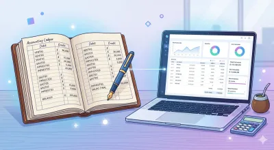 Emprendedora en su living con notebook revisando un dashboard de ventas online con métricas y notificaciones